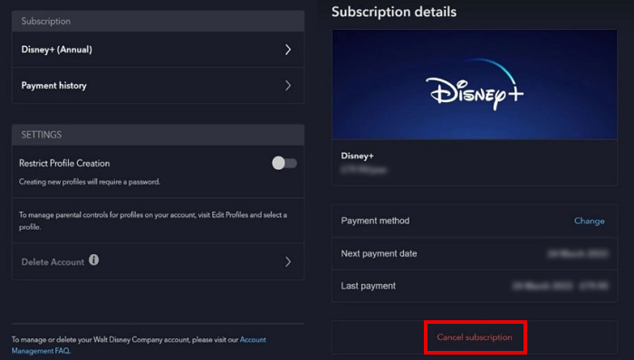 cancel disney plus subscription on web browser