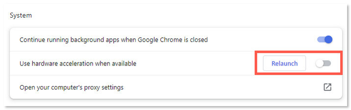 disable hardware acceleration in the browser