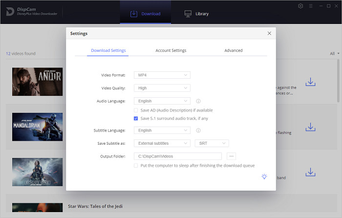 choose the output settings