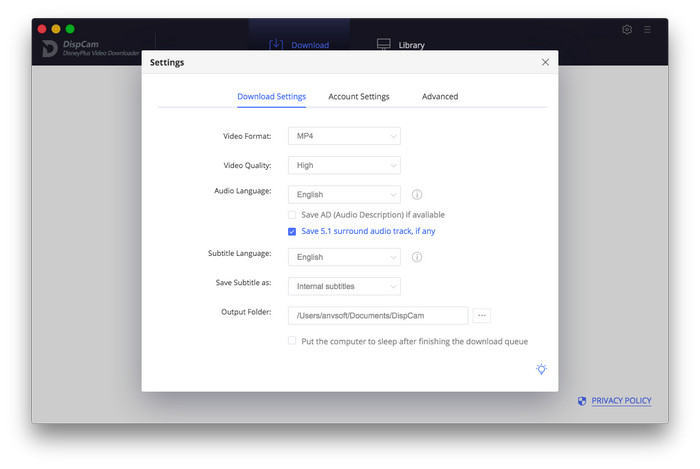choose the output settings