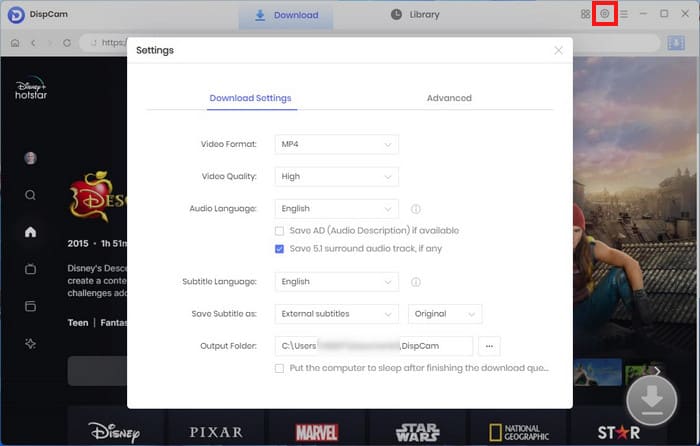 choose the output settings