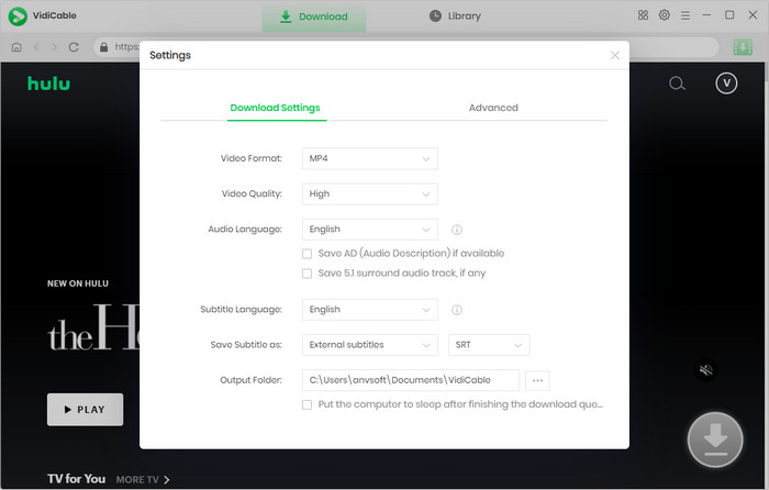 choose the output settings