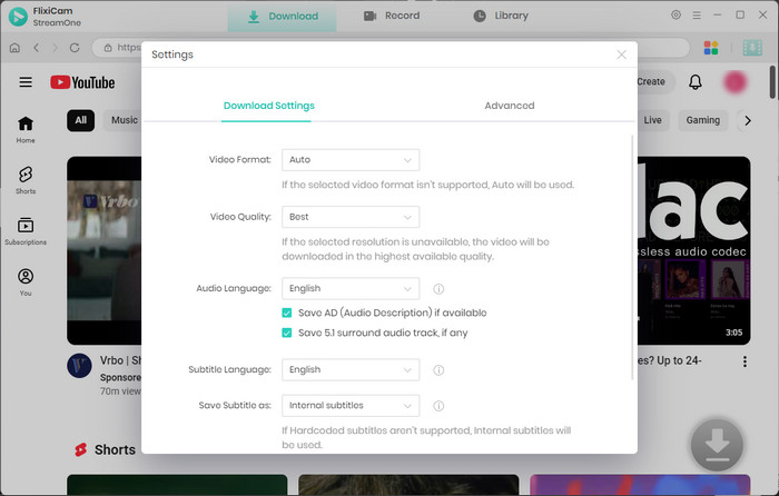 choose the output settings