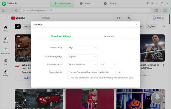 choose the output settings